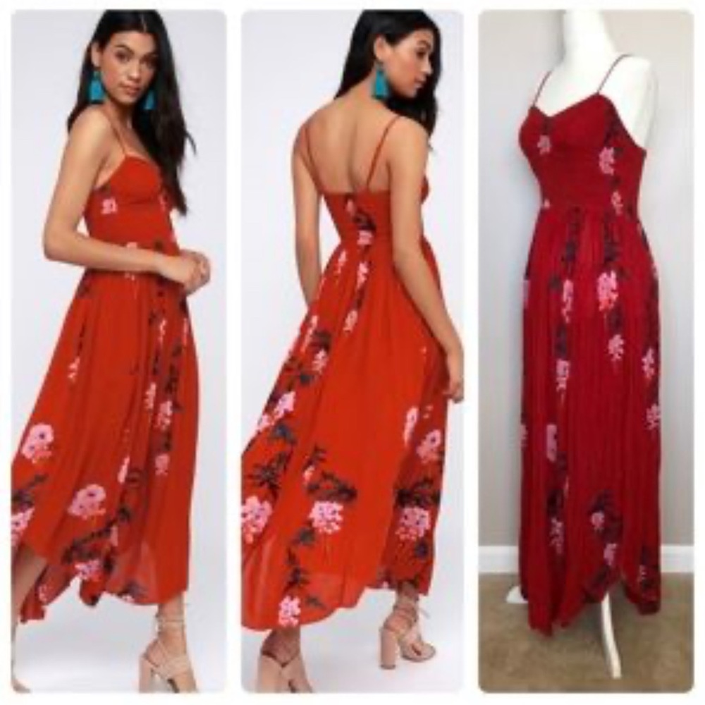 Free People Red Tie Front Backless Sundress  (B4)